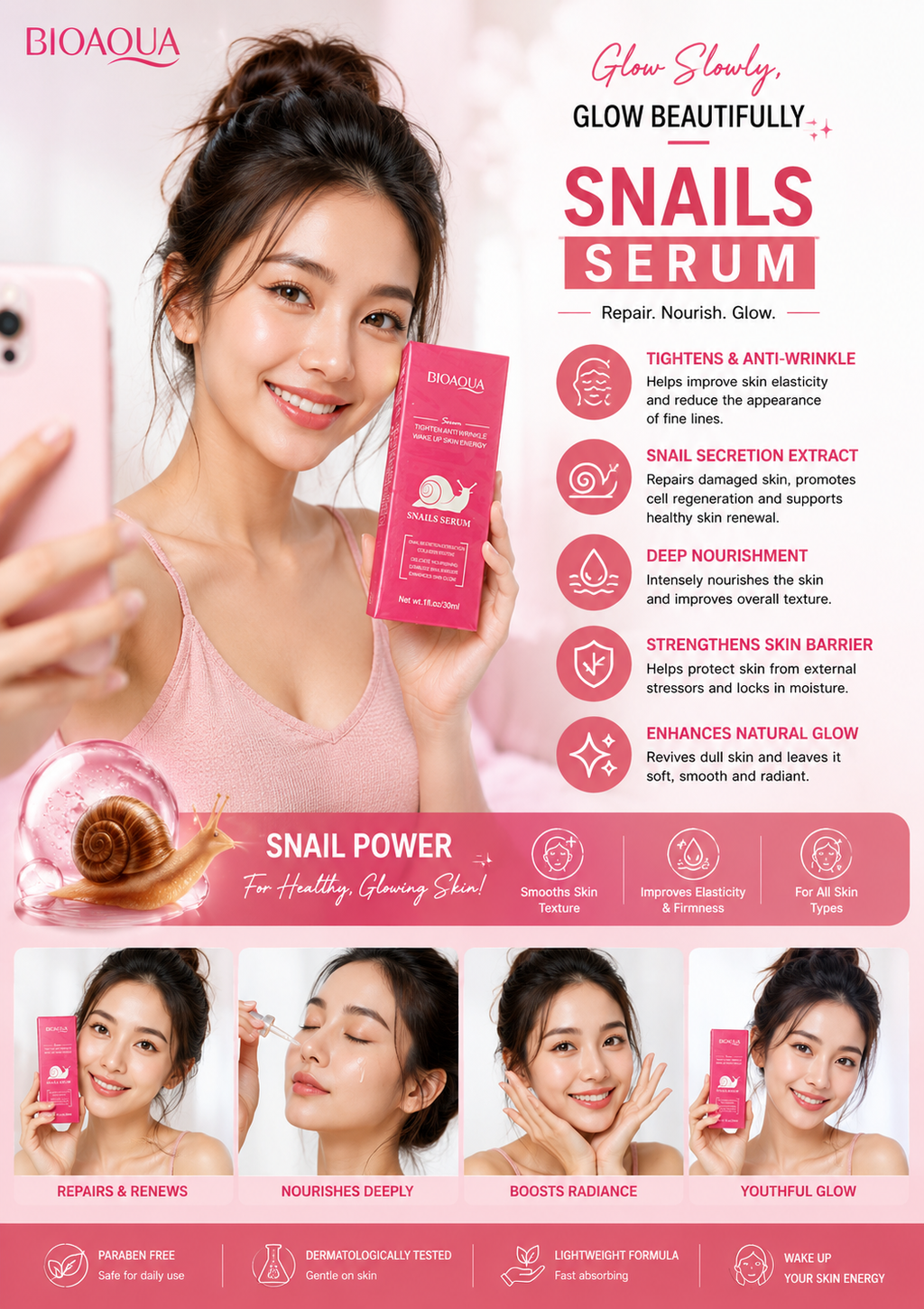 BioAqua snails serum tighten anti-wrinkle & wake up skin energy