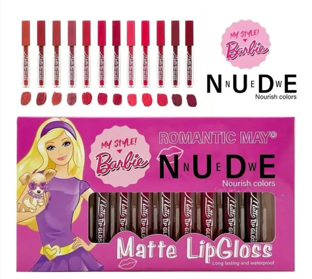 Romantic May Nude Matte lip gloss set of 12 nourshing shades